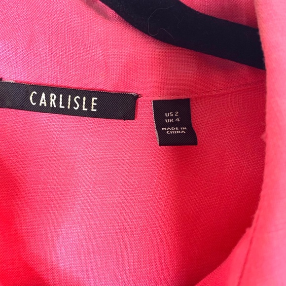 Carlisle Size 2 Pink 100% Linen Puffy Sleeve Top - Picture 4 of 5